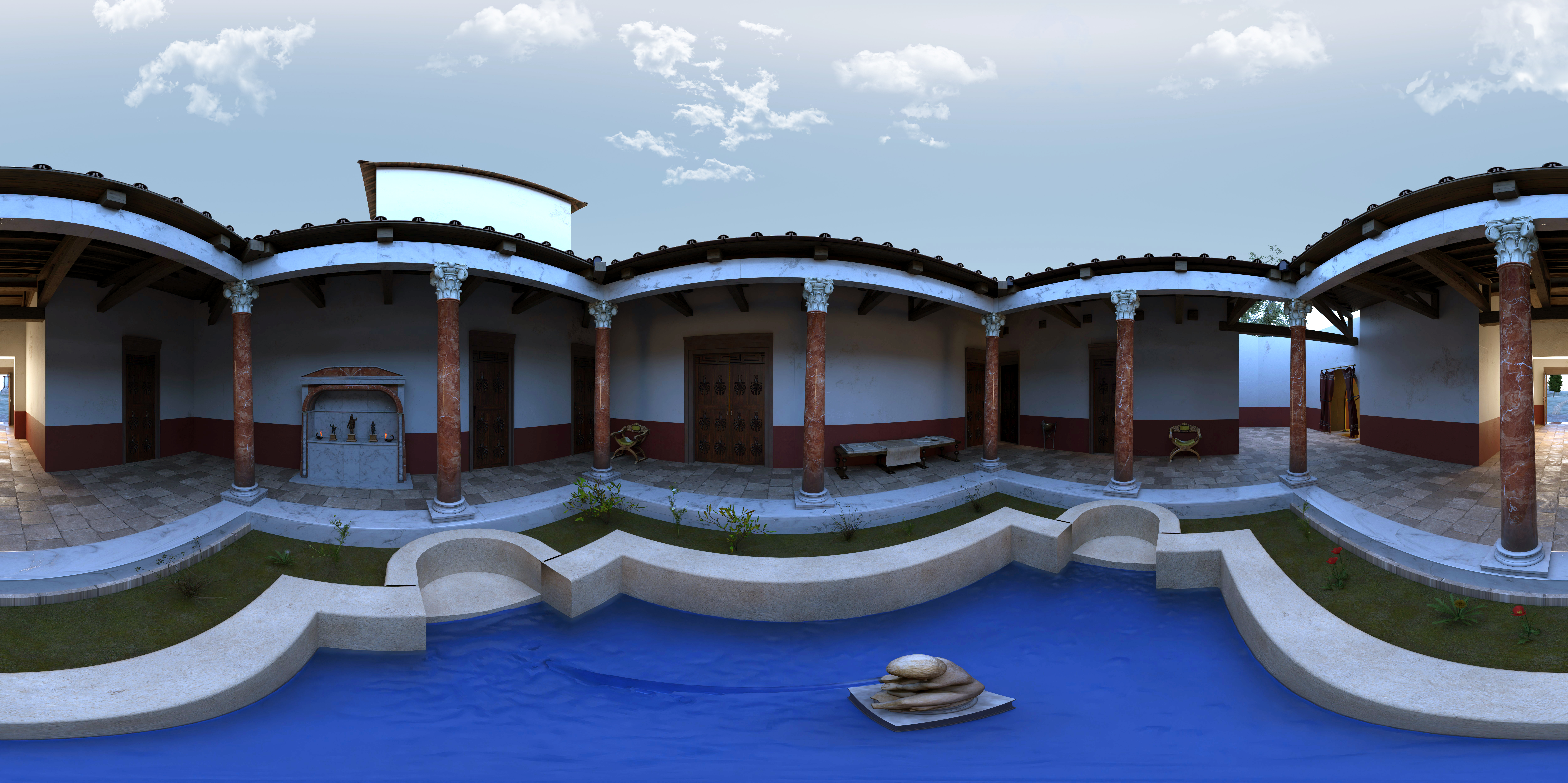 Reconstrucción virtual del patio con columnas de Villa del Mitra